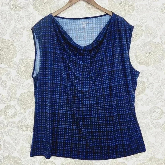 Lane Bryant Womens Plus Size Blue Plaid Sleeveless Top 26/28 Polyester Spandex - Picture 1 of 5